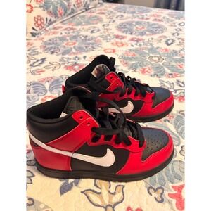 Nike Dunk High Black Red White Leather Sneakers Youth Size 1Y